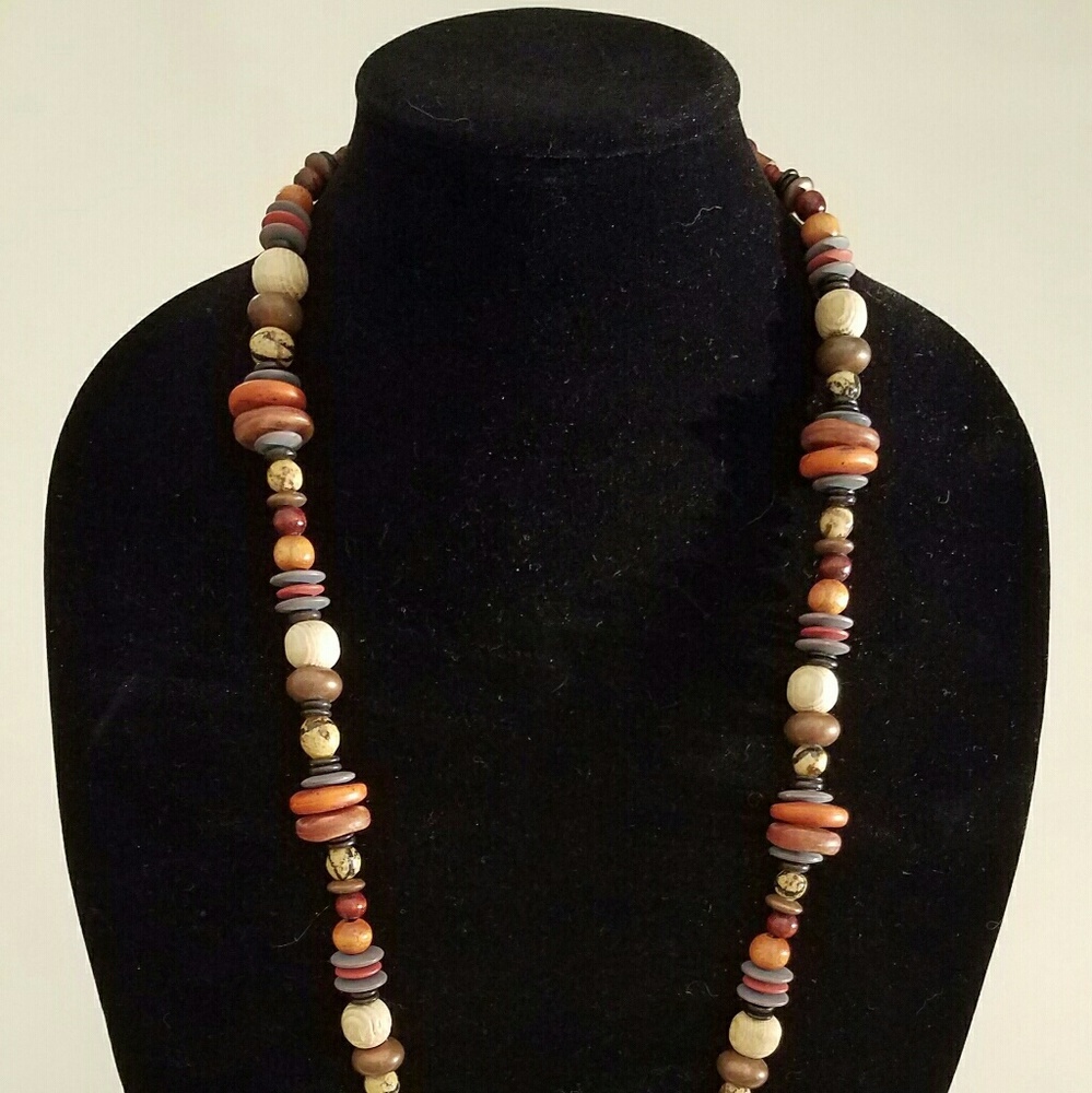 Vintage 24 Inch Wooden Multi Color Bead Necklace - Picture 2 of 6